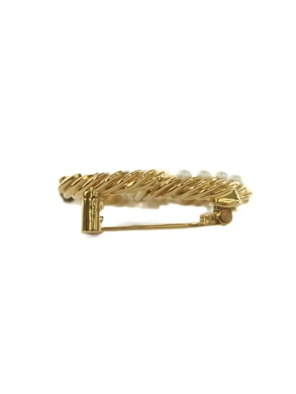 Chanel CC Logo Faux Pearl Rhinestone Brooch Pin Badge Gold Color BB